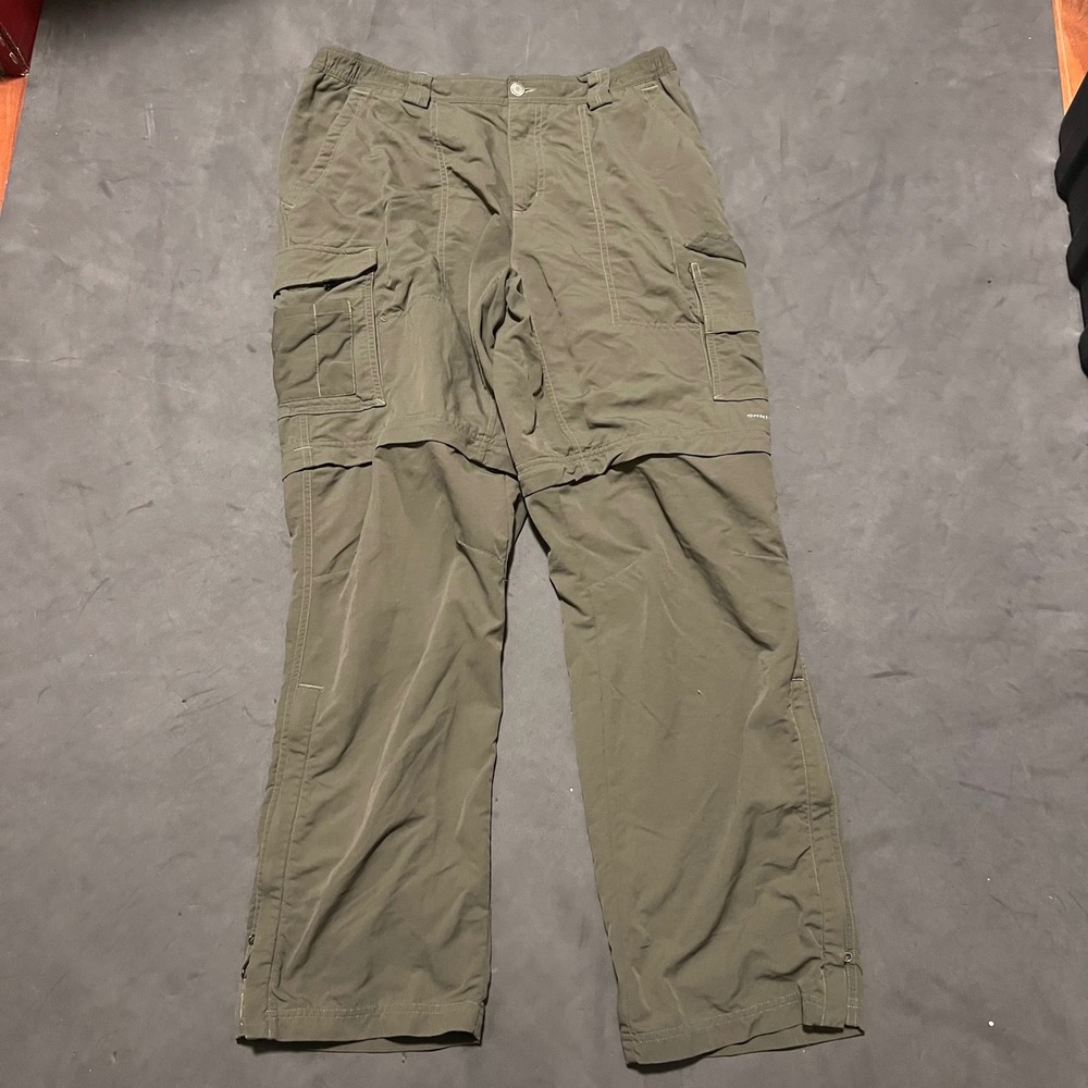 Columbia Titanium Convertible Cargo Pants Mens M Green Omni-Dry Hiking Nylon